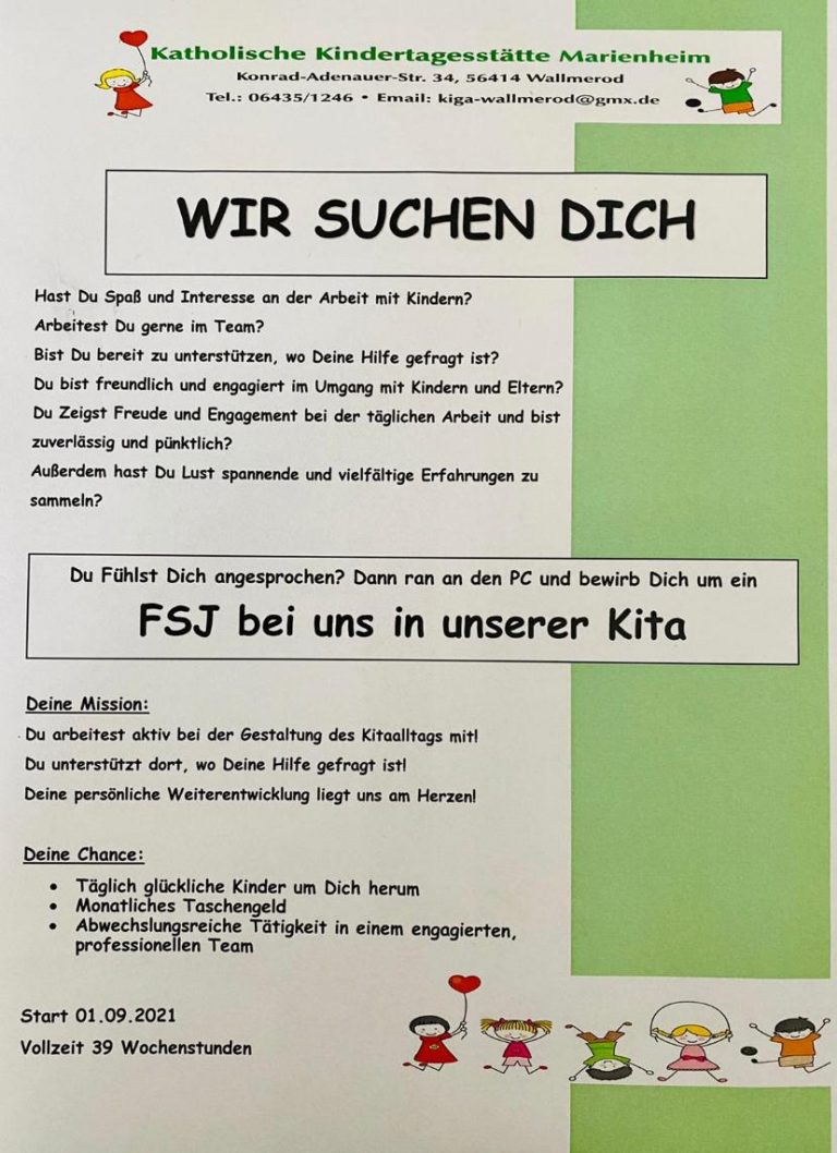 Freiwilliges Soziales Jahr (FSJ) in der Kita Wallmerod – Wallmerod Freiwilliges Soziales Jahr (FSJ) in der Kita Wallmerod – Wallmerod